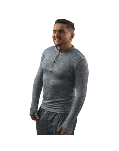 Camibuso de hombre deportivo tipo polo manga larga gris jaspeado