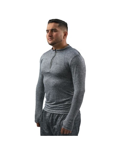 Camibuso de hombre deportivo tipo polo manga larga gris jaspeado