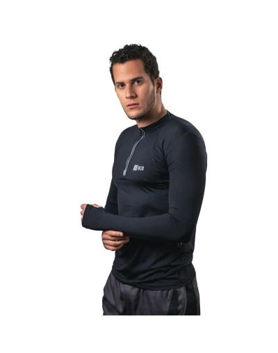 Camibuso de hombre deportivo tipo polo manga larga negro