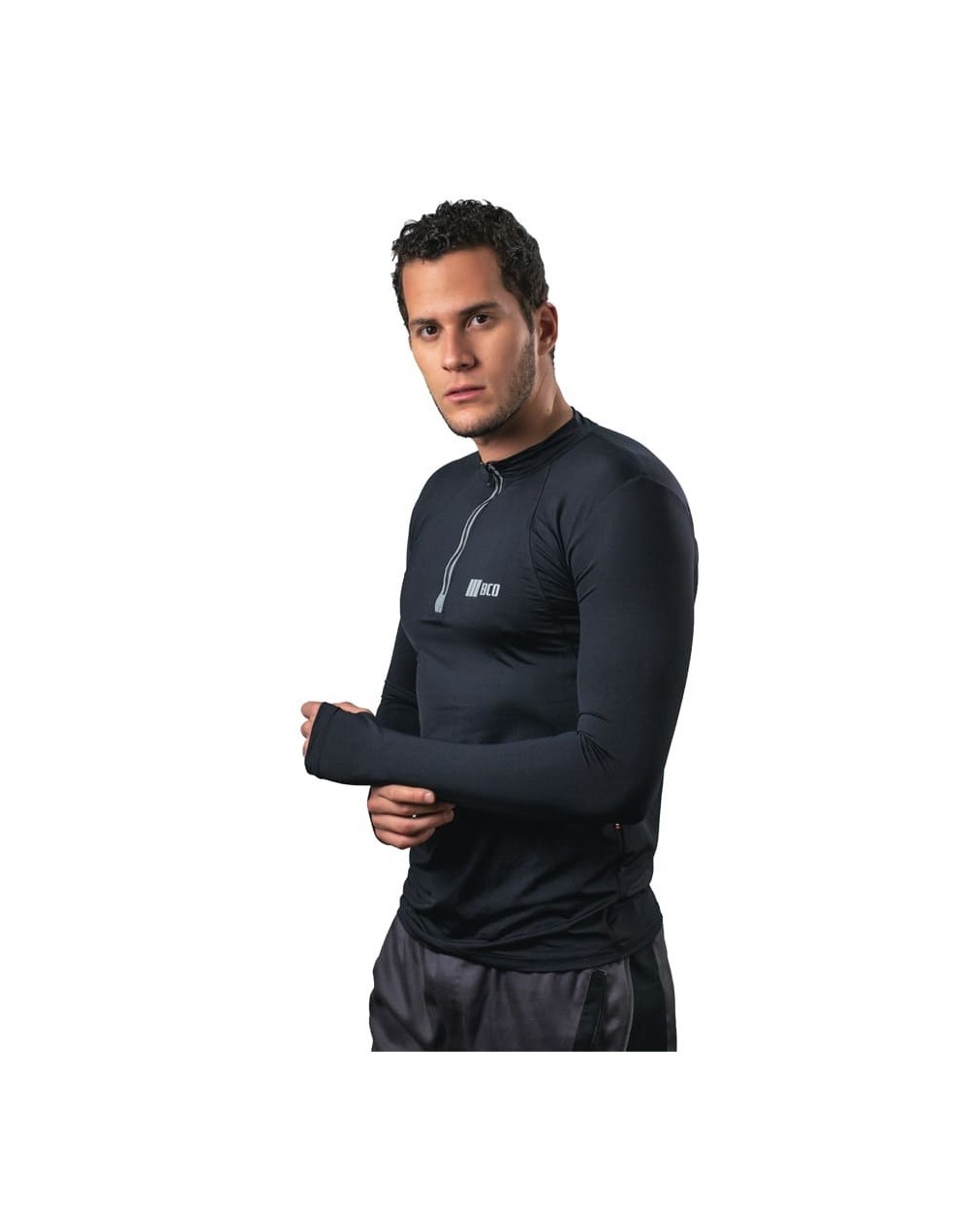 Camibuso de hombre deportivo tipo polo manga larga negro