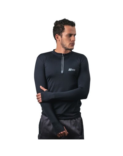 Camibuso de hombre deportivo tipo polo manga larga negro