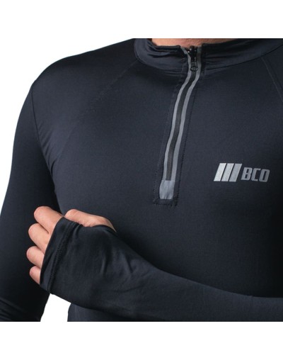 Camibuso de hombre deportivo tipo polo manga larga negro