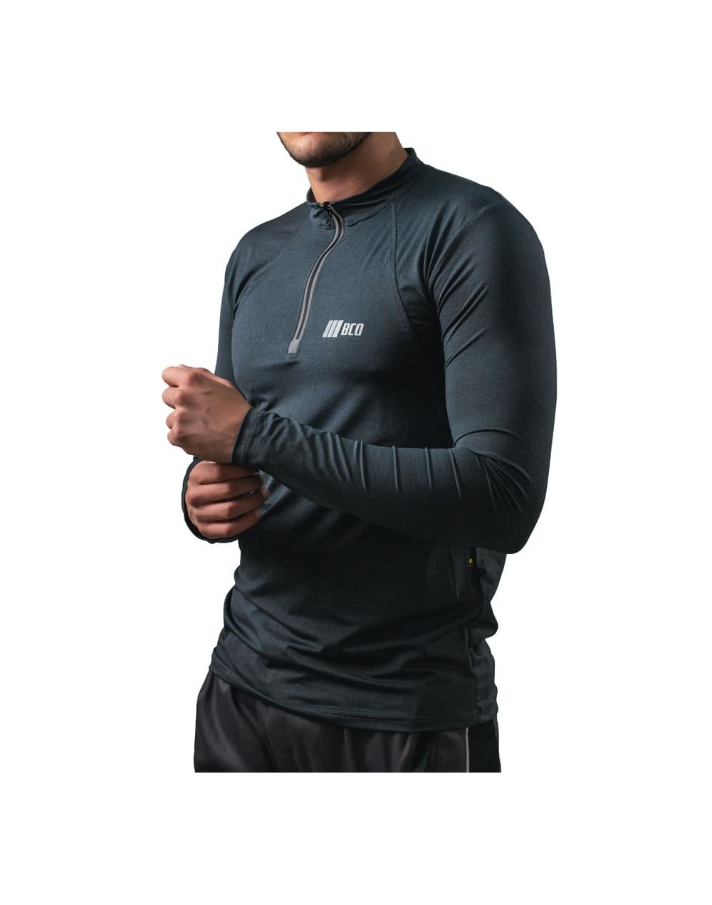 Camibuso de hombre deportivo tipo polo manga larga gris oscuro