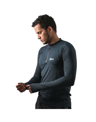Camibuso de hombre deportivo tipo polo manga larga gris oscuro