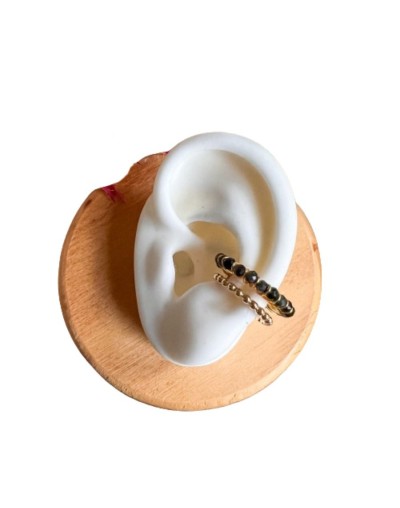 Earcuff de base doble tejido con piedra Obsidiana