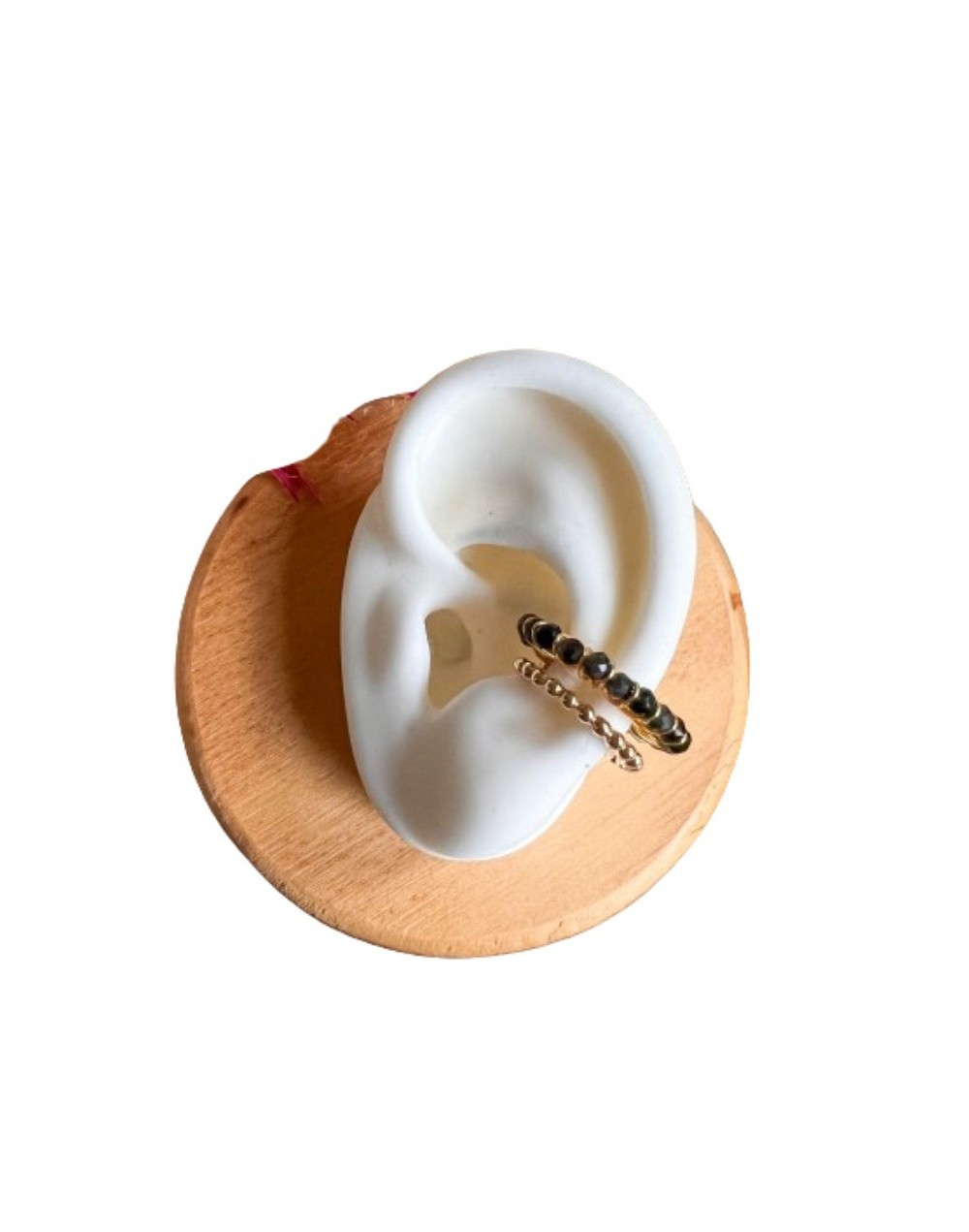 Earcuff de base doble tejido con piedra Obsidiana