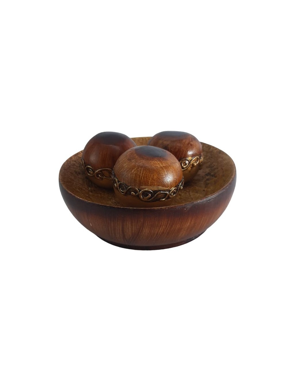 Aplique decorativo plato con 3 bolitas en madera tallada