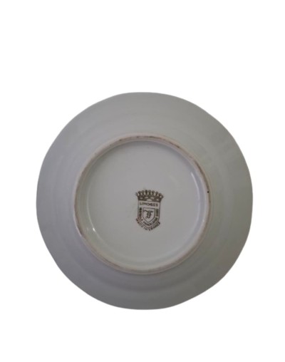 Cenicero limoges con borde burdeos y detalles dorados