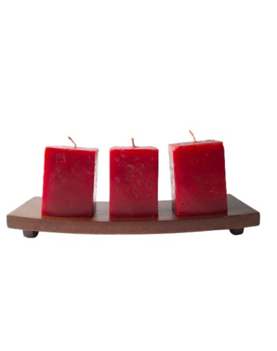 Base en madera con 3 velas