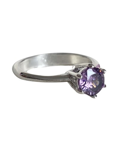Solitario venus en plata y zircon amatista