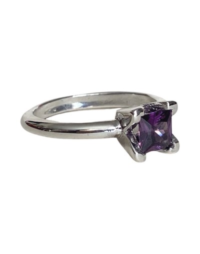 Solitario nova en plata y zircon amatista