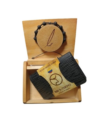 Kit de Lujo: Portadocumentos de Cuero con Pulsera de Piedra Semipreciosa