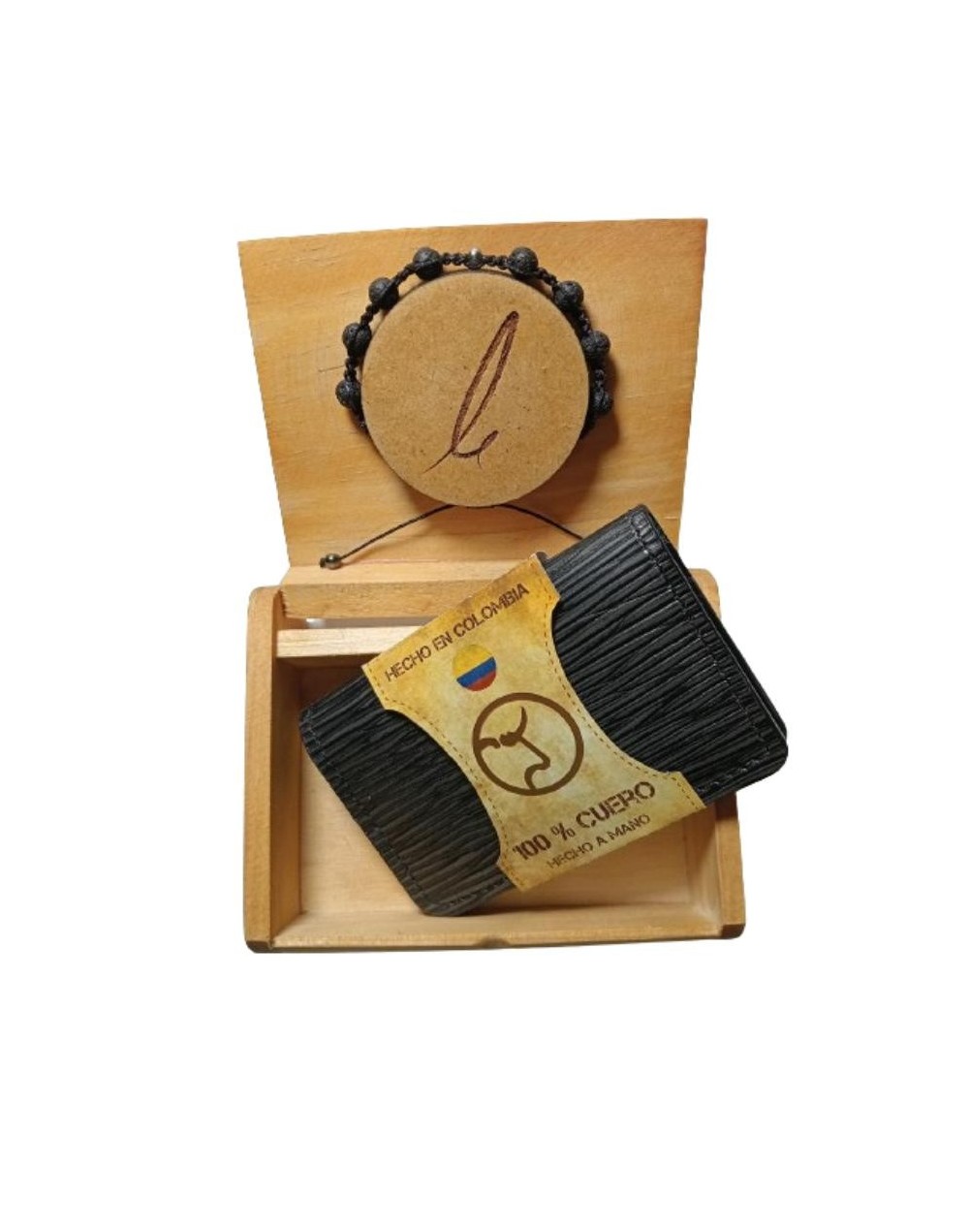 Kit de Lujo: Portadocumentos de Cuero con Pulsera de Piedra Semipreciosa