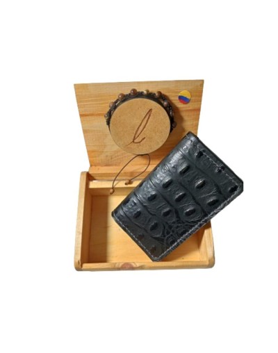 Kit de Lujo: Portadocumentos de Cuero con Pulsera de Piedra Semipreciosa