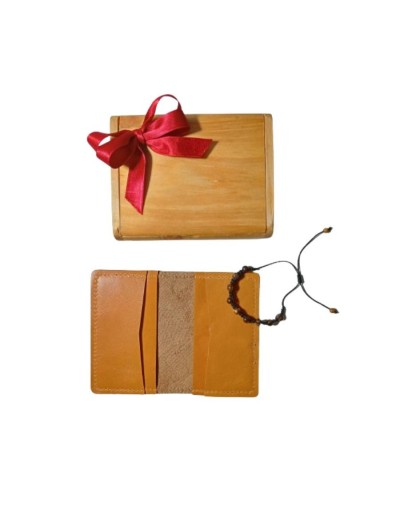 Kit de Lujo: Portadocumentos de Cuero con Pulsera de Piedra Semipreciosa