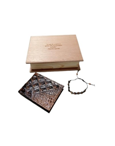 Kit de Lujo: Billetera de Cuero Vacuno con Textura de Cocodrilo y Pulsera de Piedra Semipreciosa