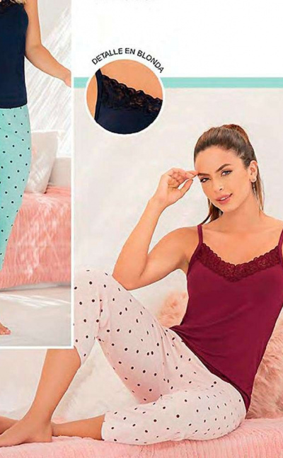 Pijama Mujer Tiras Capri - Vinotinto