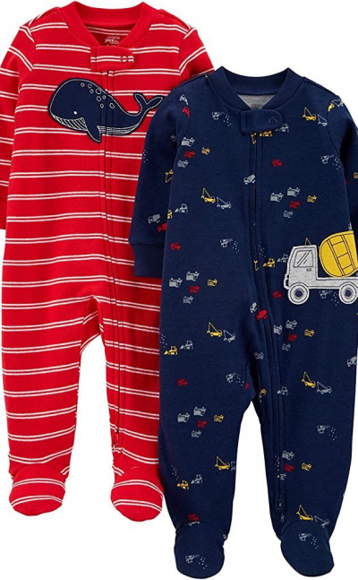 Set 2 Pijamas Enterizas con Pies Carter’s Red Whale / Play Construction – Bebé Niño
