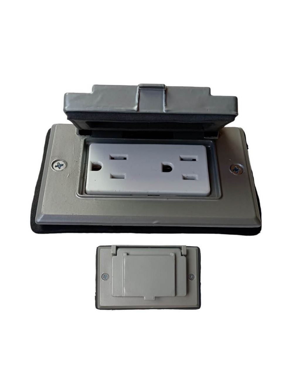Tomacorriente Doble Leviton Decora Con Tapa Intemperie Metalica