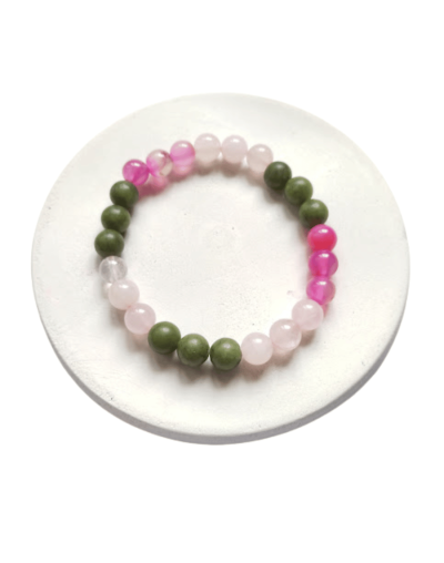 Ágata fucsia cuarzo rosa y jade ( pulsera para el amor)