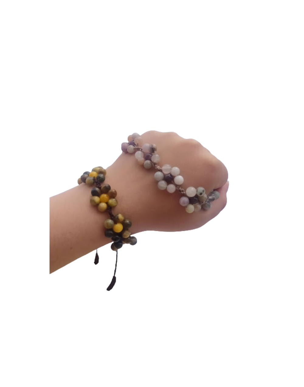 Flores de cuarzo en macramé (pulsera)