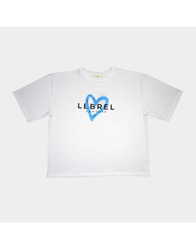 Camiseta Oversize Blanca  Corazón Azul Lebrel