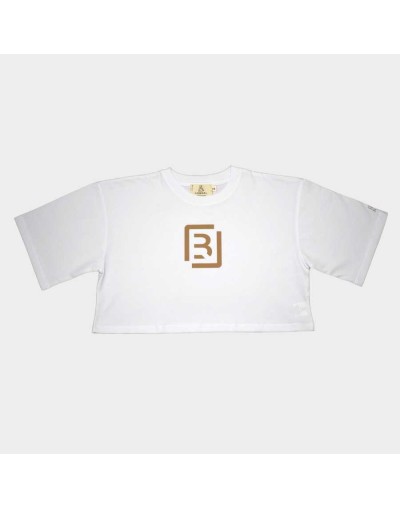 Croptop oversize blanco  monograma beige