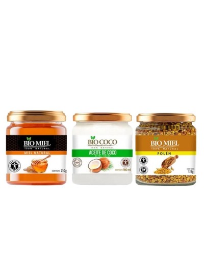 Combo de biomiel 250g + biococo 180g + polen biomiel de 125g