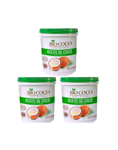 Pack 3 unidades aceite de coco 1 litro plástico