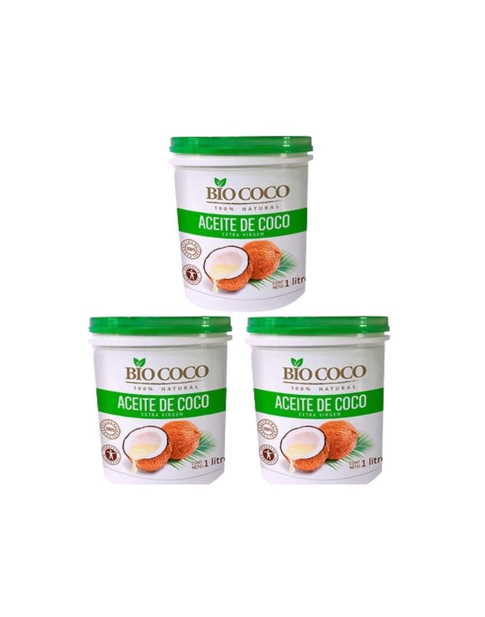 Pack 3 unidades aceite de coco 1 litro plástico