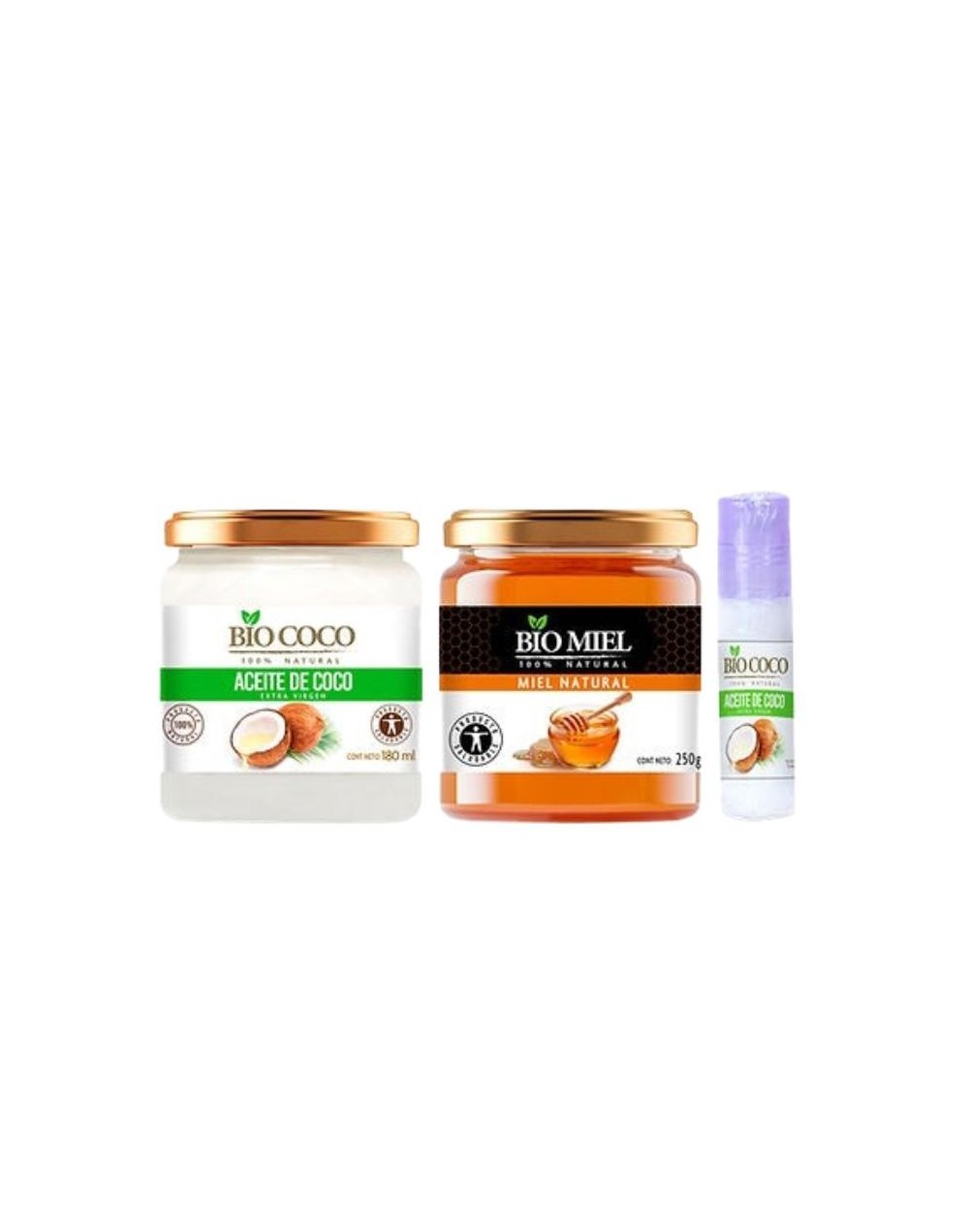 KIT MIEL NATURAL 250g - ACEITE DE COCO 180ml - REPARADOR LABIAL 30ml