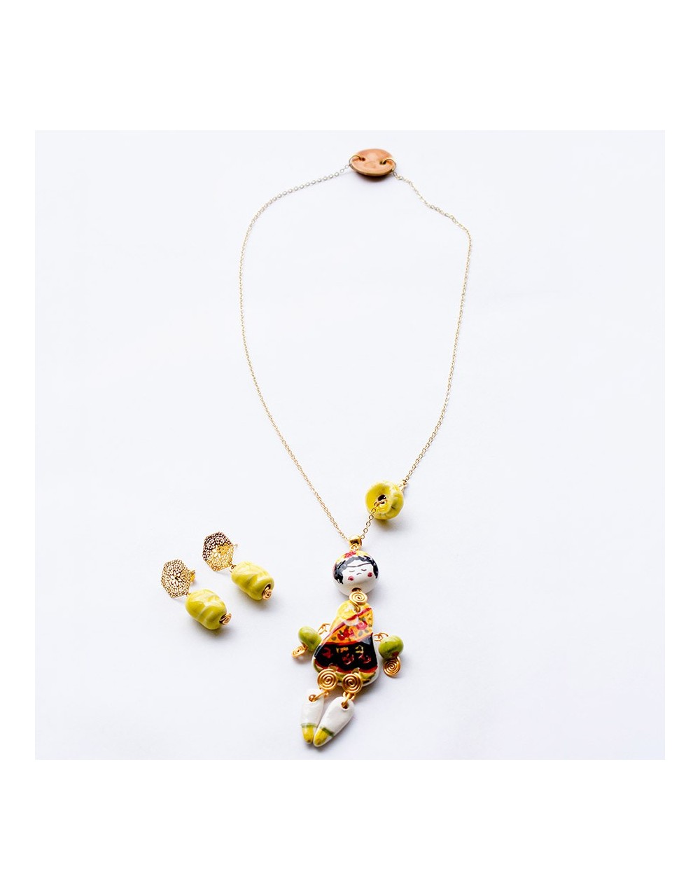 Set collar y aretes marioneta en cerámica