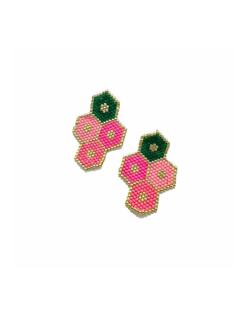 Aretes hexagonos pequeños tejidos en miyuki