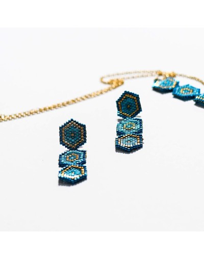 Set de collar y aretes hexágono tejido en miyuki