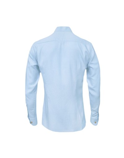 Camisa botonadura escondida azul en 100% lino ocasión manga larga slim hombre