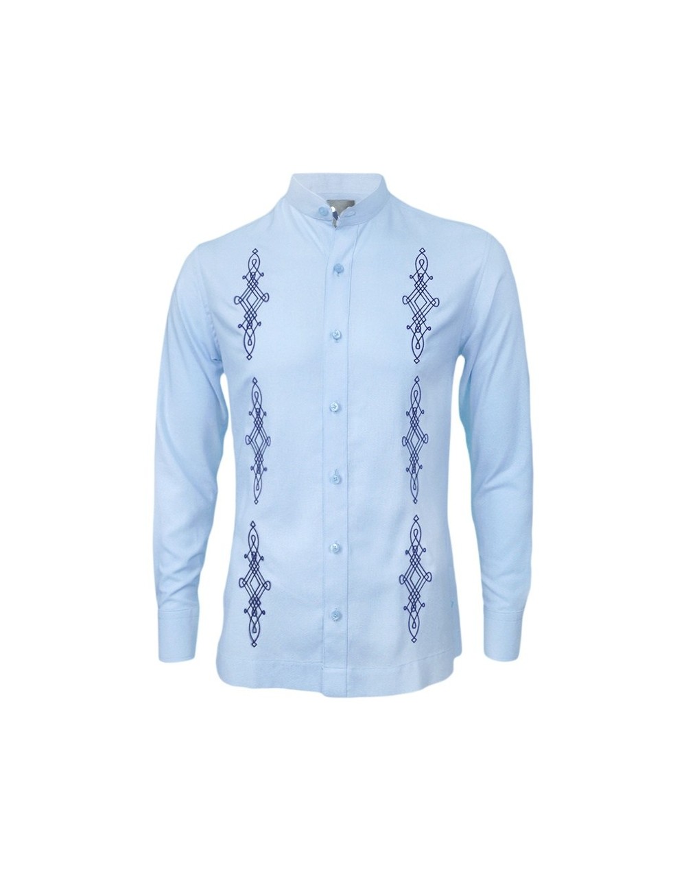 Camisa guayabera lino azul claro bordada manga larga hombre
