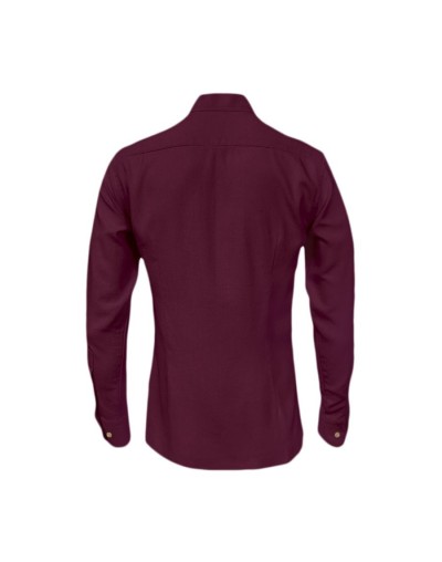 Camisa con botones escondidos vino tinto en 100% lino ocasión manga larga Slim hombre