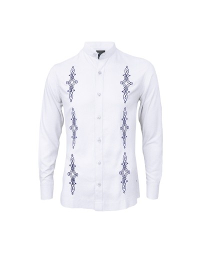 Camisa guayabera lino blanco bordada manga larga hombre