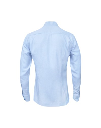 Camisa guayabera lino azul con bolsillos bordada manga larga