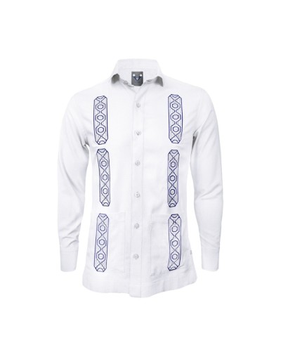 Camisa guayabera lino blanco con bolsillos bordada manga larga