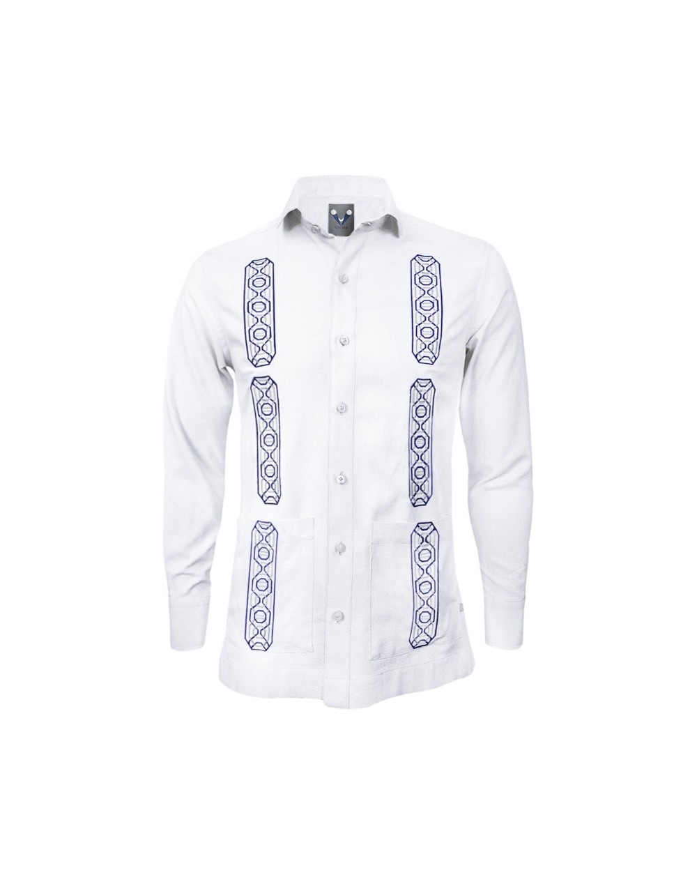 Camisa guayabera lino blanco con bolsillos bordada manga larga
