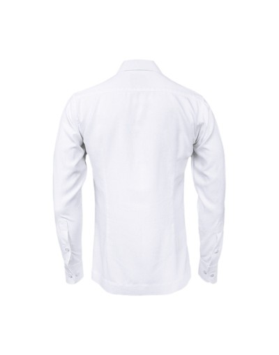 Camisa guayabera lino blanco con bordado azul manga larga