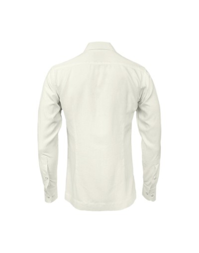 Camisa guayabera lino marfil con bordado azul manga larga