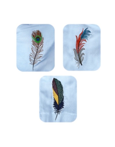 Camisa guayabera lino azul claro bordada plumas manga larga