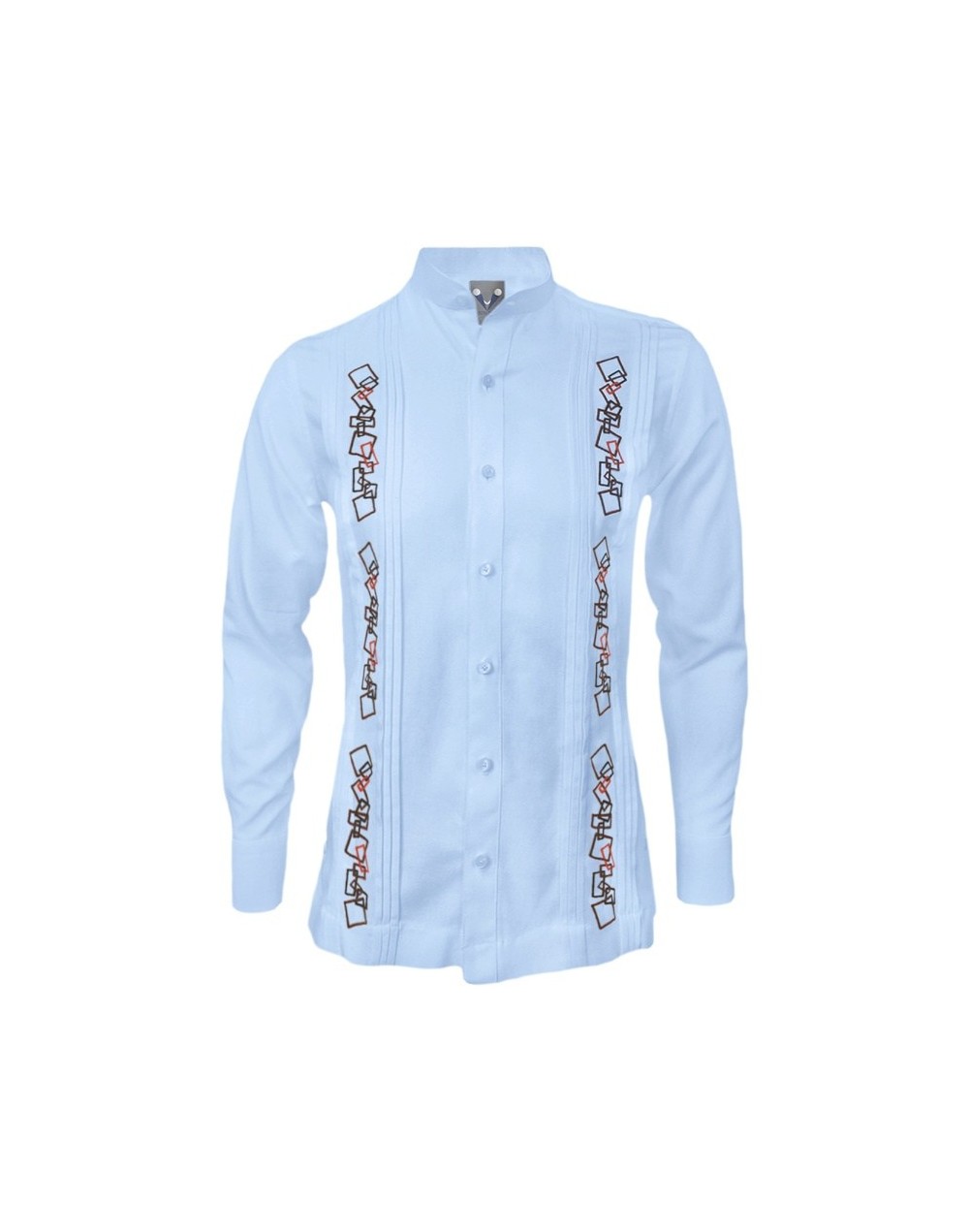 Camisa guayabera lino azul claro con alforzas bordada manga larga
