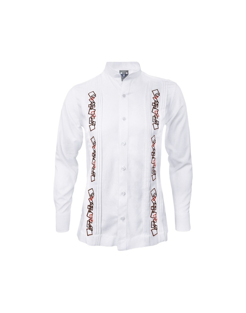 Camisa guayabera lino blanco con alforzas bordada manga larga