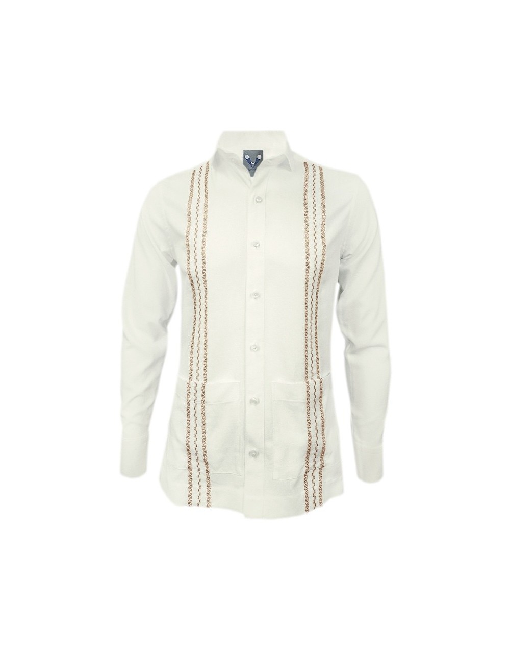 Camisa guayabera lino marfil con bolsillos bordada manga larga