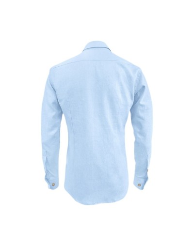 Camisa lino azul claro sin bolsillo manga larga Slim hombre