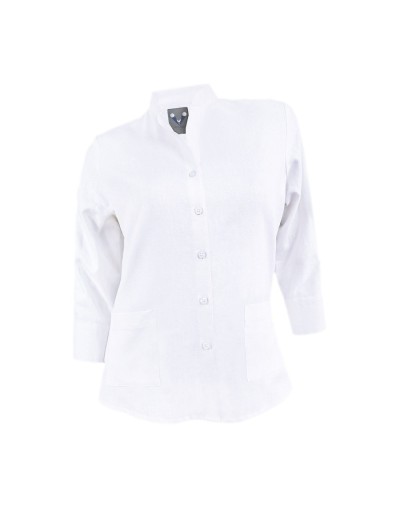 Camisa blusa lino blanca ocasión casual manga 3/4 para mujer