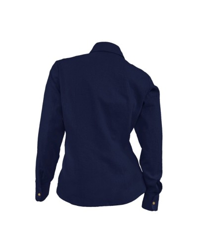 Camisa blusa lino azul oscuro casual manga larga para mujer